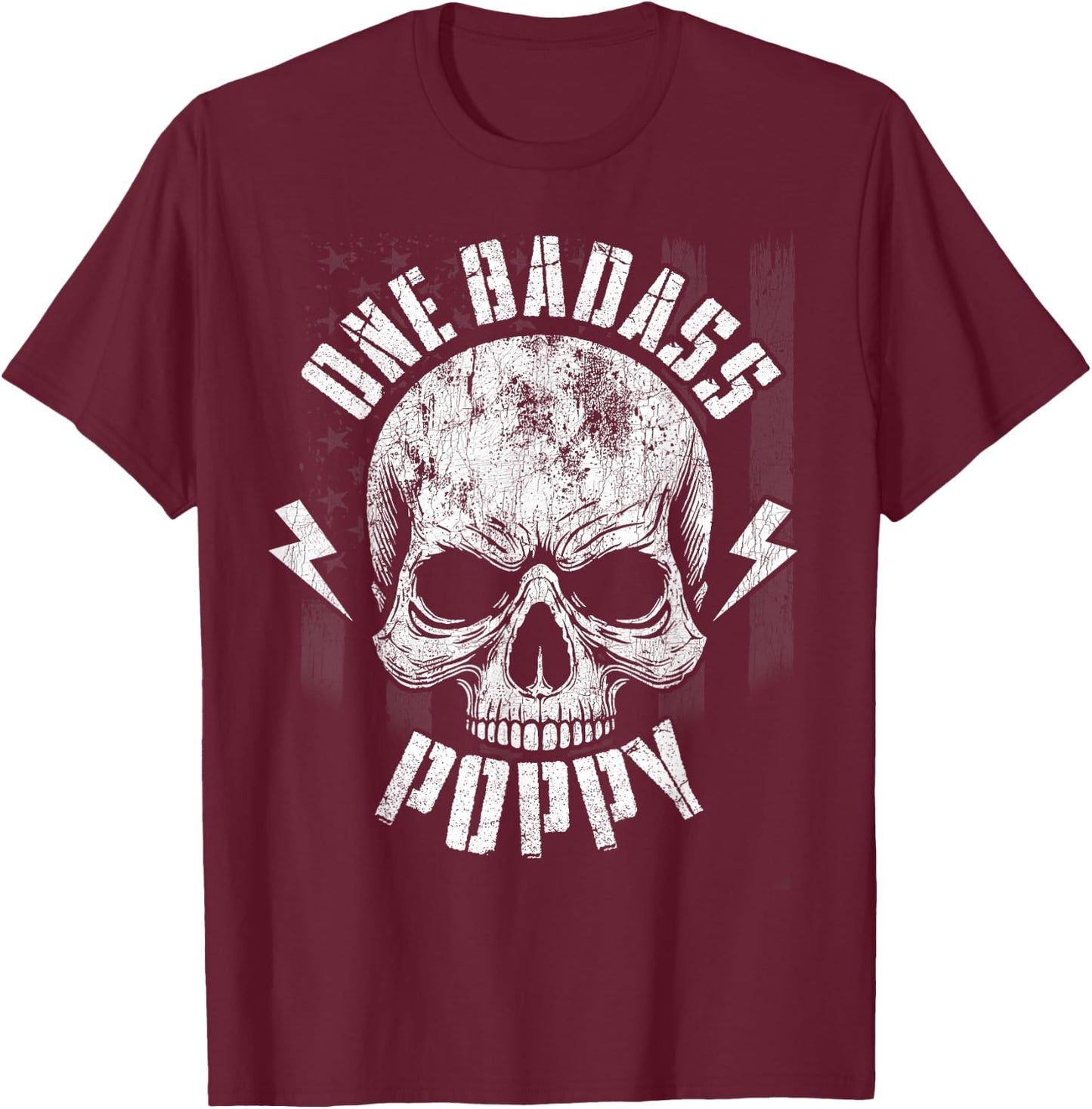 Fathers Day For Grandfather, Skull Flag One Badass Poppy T-Shirt - T-Shirt | Maroon