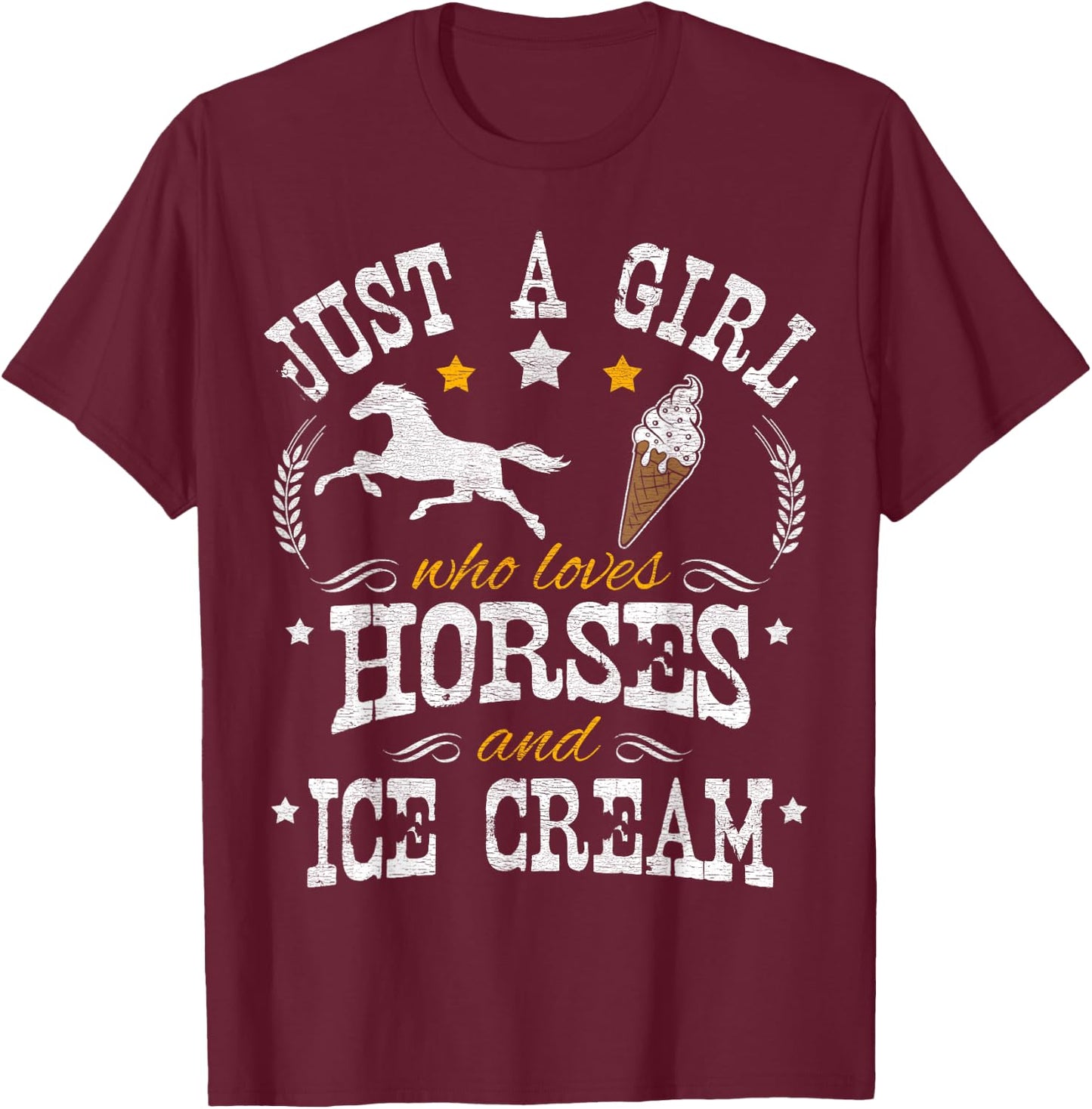Horse & Ice Cream Lover Women Kids T-Shirt - T-Shirt | Maroon