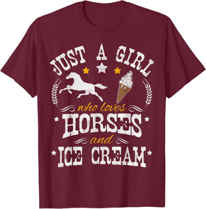 Horse & Ice Cream Lover Women Kids T-Shirt - T-Shirt | Maroon
