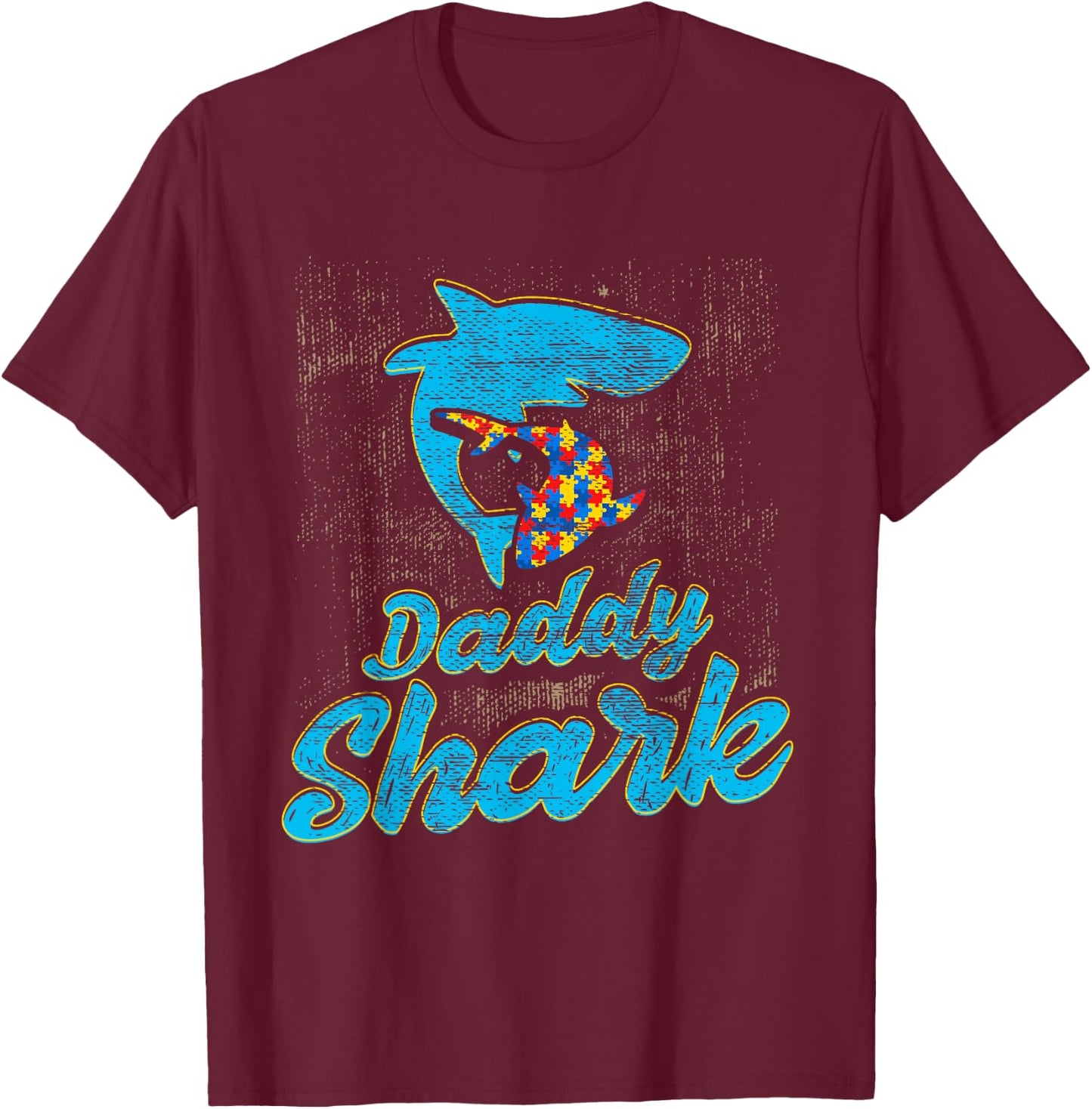 Autism Dad Shirt Autism Awareness Daddy Shark Autism Papa T-Shirt - T-Shirt | Maroon