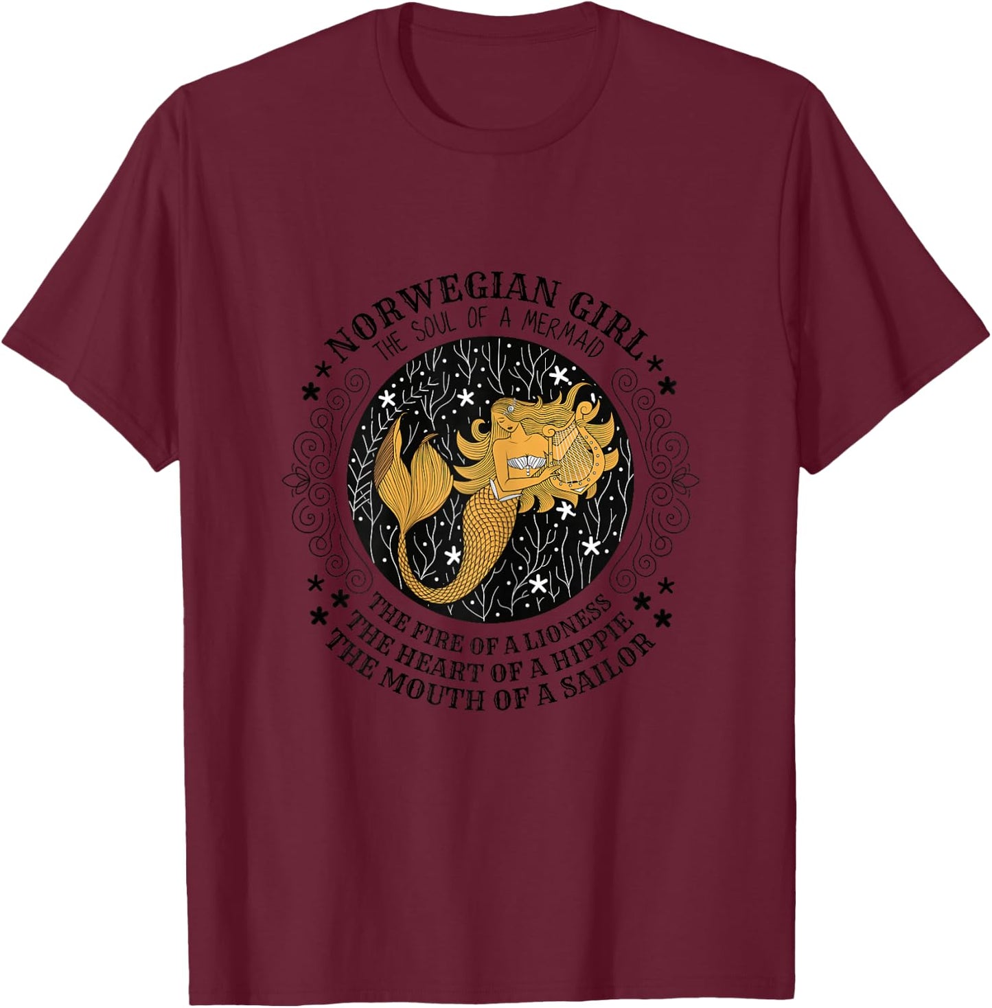 Norwegian Girl Norway Soul of A Mermaid Norge Gift T-Shirt - T-Shirt | Maroon