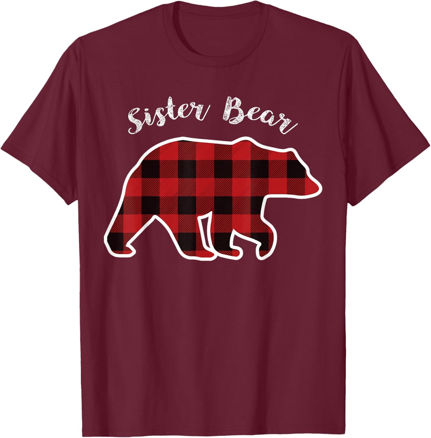 Sister Bear | Women Red Plaid Christmas Pajama Gift T-Shirt - T-Shirt | Maroon