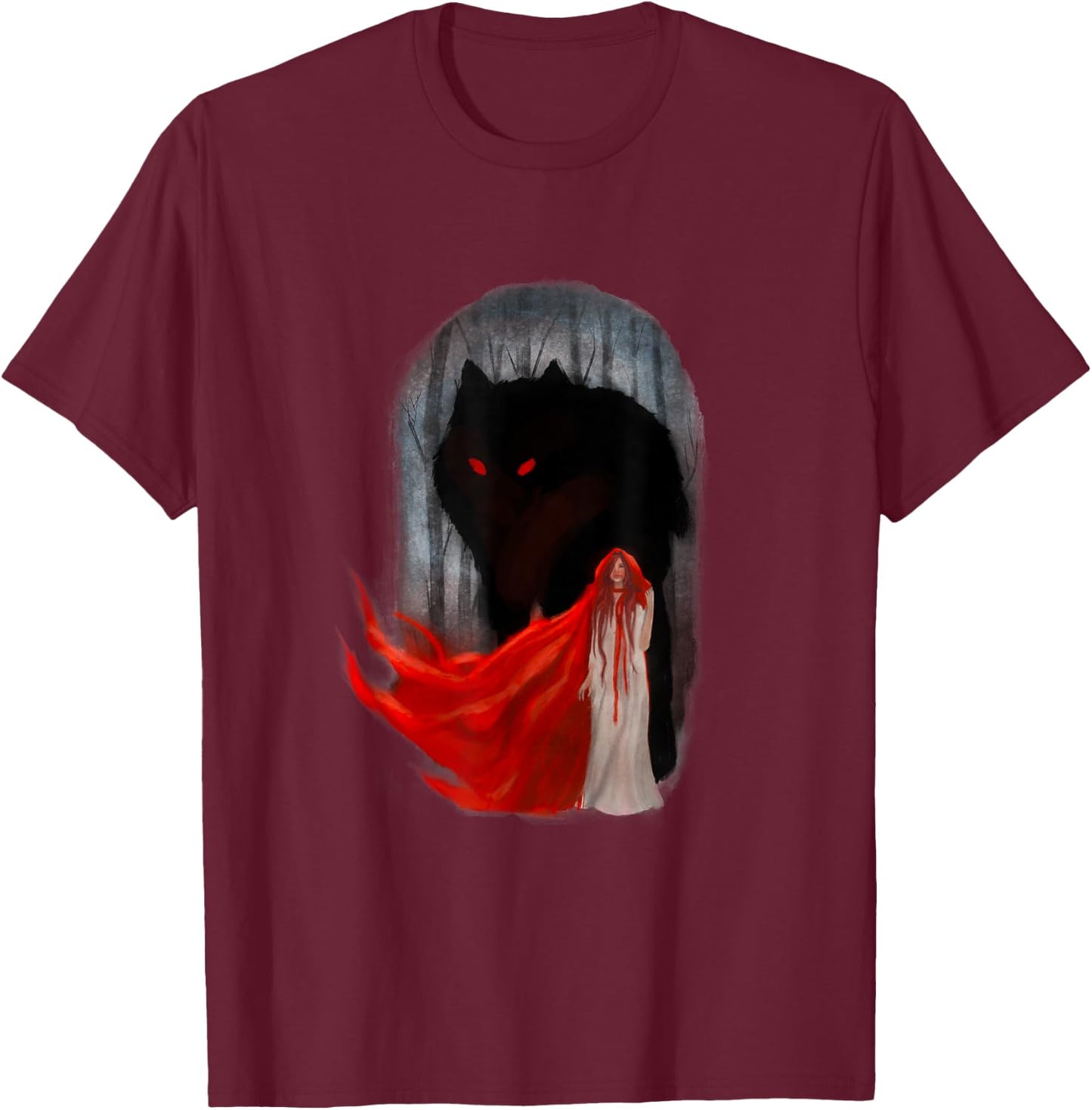 Big Wolf & Riding Hood Fairy Tale T-Shirt - T-Shirt | Maroon