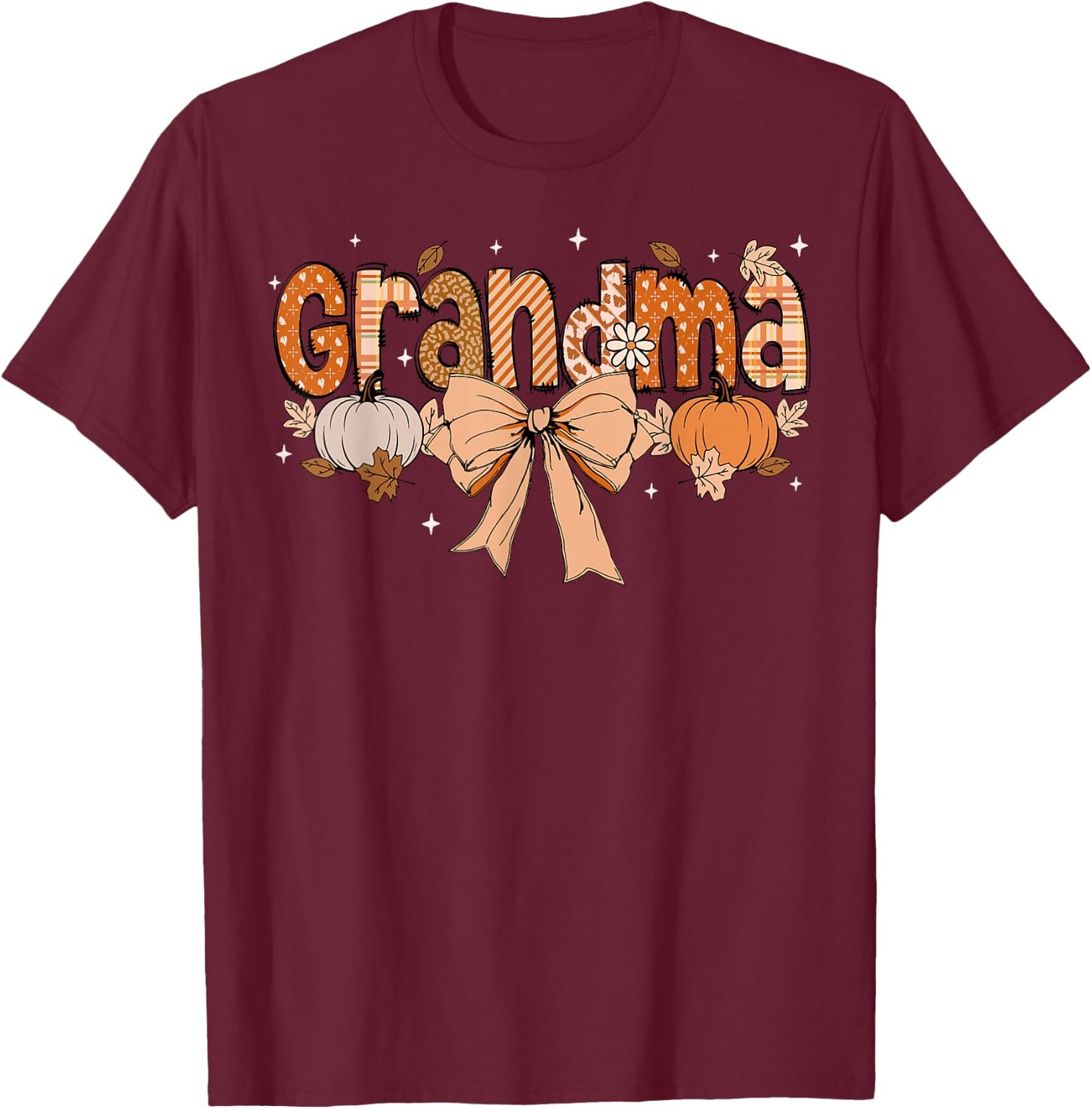 Grandma Pumpkin Fall Coquette Bow Thanksgiving Mom Women T-Shirt - T-Shirt | Maroon