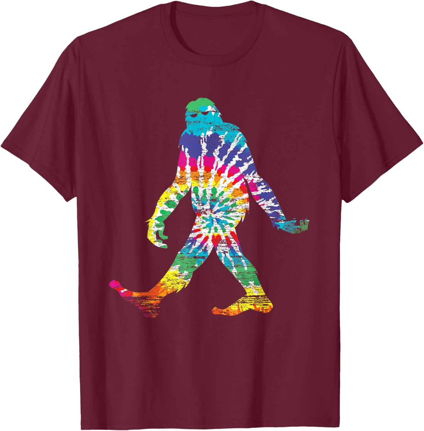 Fun Hippie Bigfoot Rainbow Tie Dye Sasquatch T-Shirt - T-Shirt | Maroon