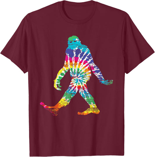 Fun Hippie Bigfoot Rainbow Tie Dye Sasquatch T-Shirt - T-Shirt | Maroon