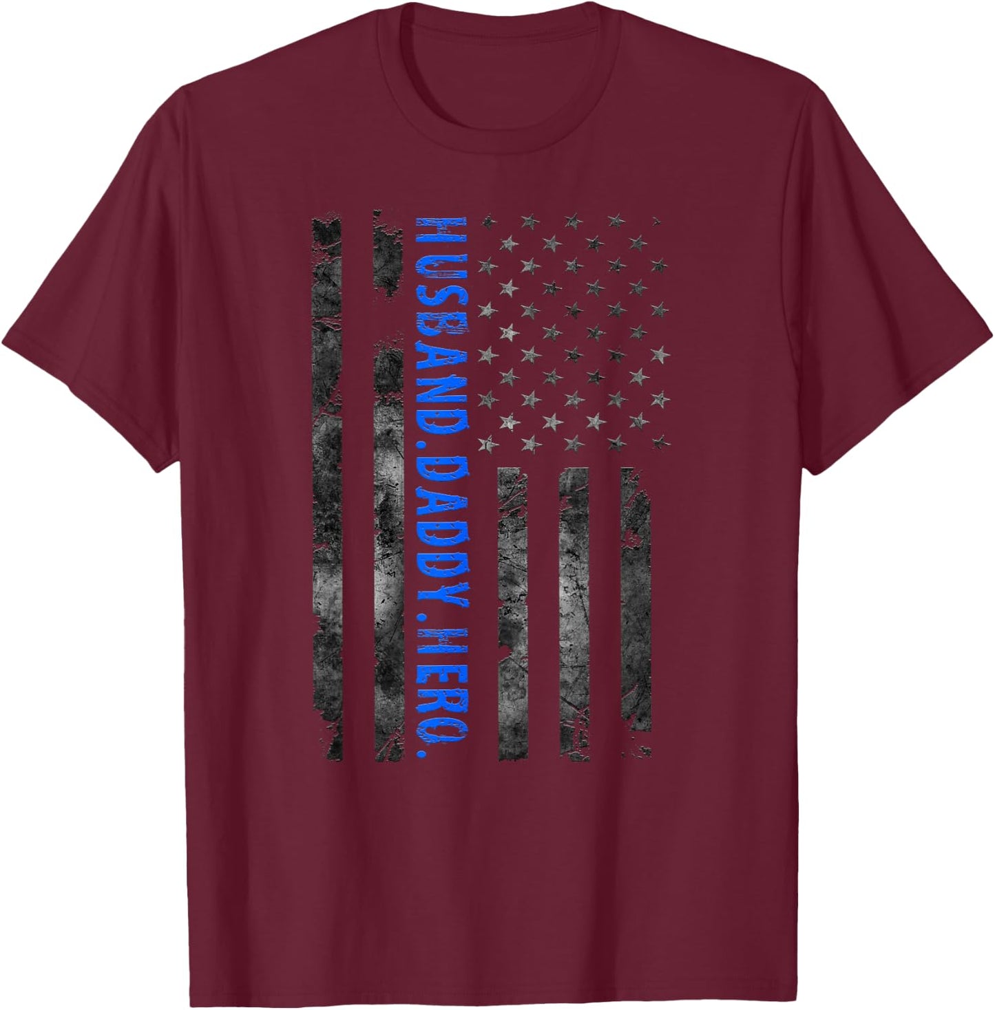 Husband Daddy Hero Police Officer Sheriff Deputy Fathers Day T-Shirt - T-Shirt | Maroon