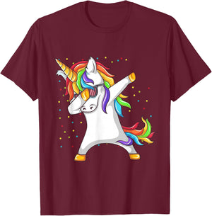 Dabbing Unicorn Rainbow Girls Kids Women T-Shirt - T-Shirt | Maroon