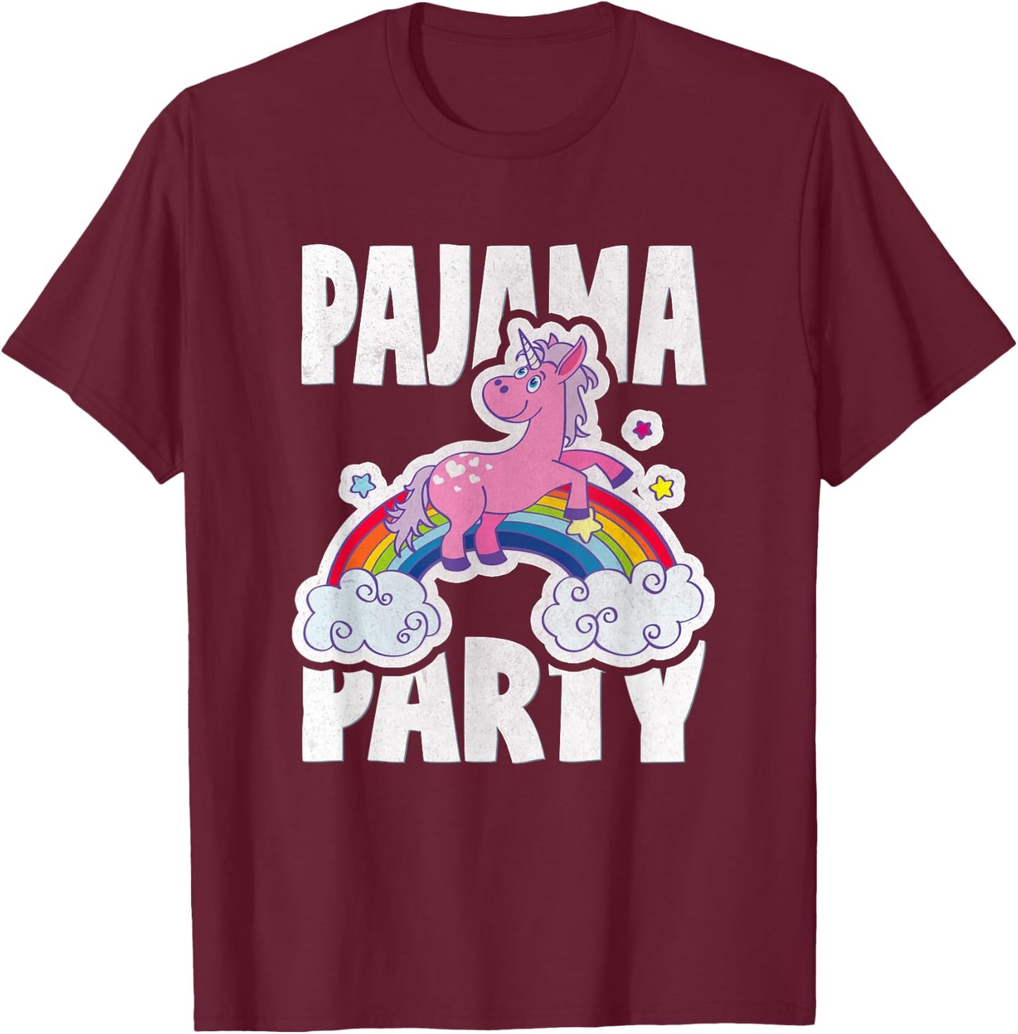 Pajama Party Retro Cute Unicorn Rainbow Bed Time PJ T-Shirt - T-Shirt | Maroon