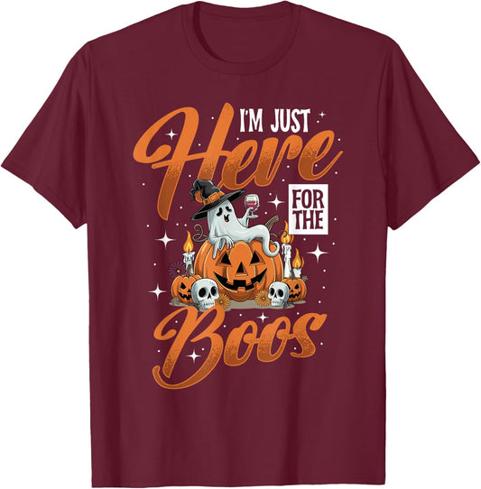 I'm Just Here For The Boos Wine Ghost Halloween Costume T-Shirt - T-Shirt | Maroon