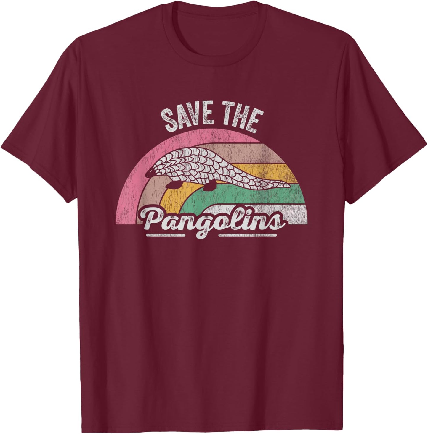 Save The Pangolins Retro Wildlife Conservation T-Shirt - T-Shirt | Maroon