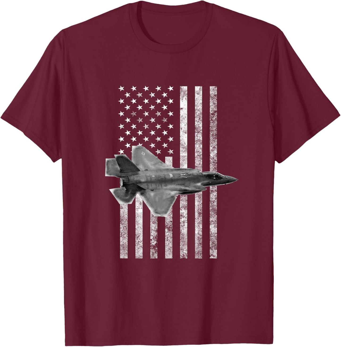 F-35 Lightning II American USA Flag - Military T-Shirt - T-Shirt | Maroon