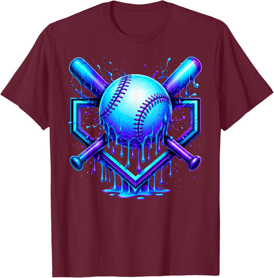 Baseball Drip Ice Cream Boys Cosmic Baseball Glow T-Shirt - T-Shirt | Maroon