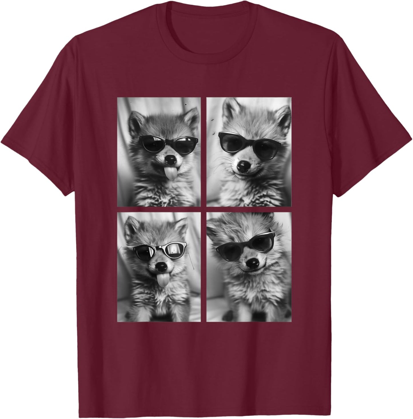 Baby Wolves with Sunglasses Cute Wolf Pups Photo Booth T-Shirt - T-Shirt | Maroon