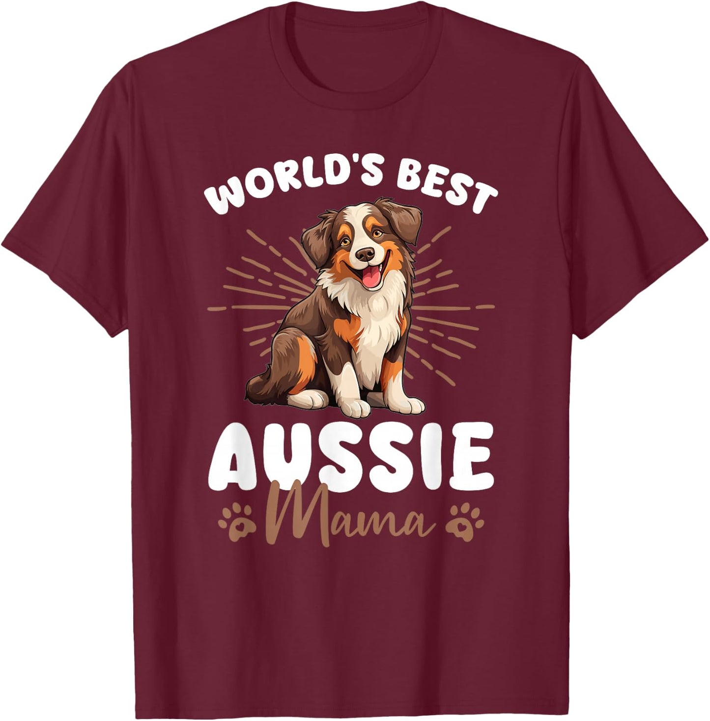 Australian Shepherd Red Tri Dog World's Best Aussie Mama T-Shirt - T-Shirt | Maroon