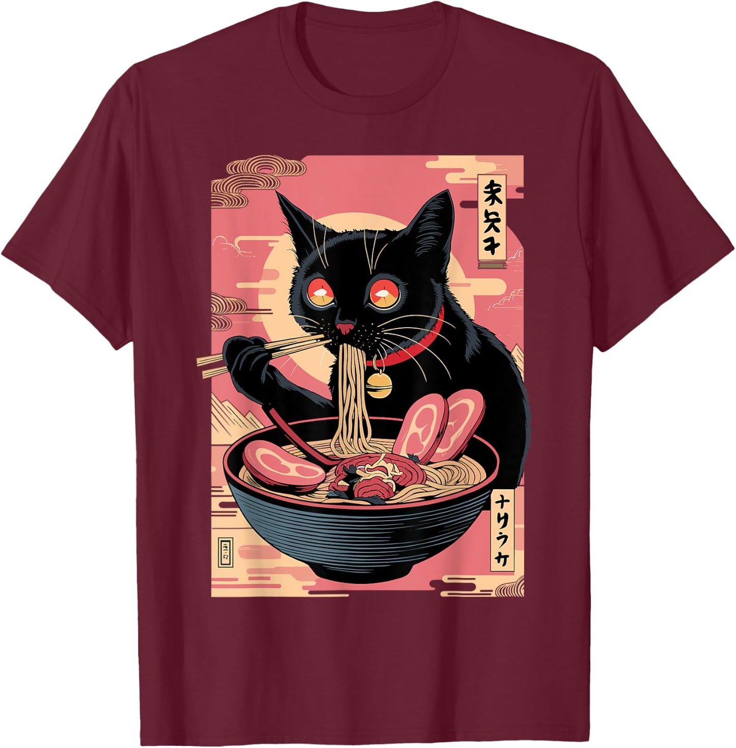 Cat Ramen Noodle Japanese Anime Kawaii T-Shirt - T-Shirt | Maroon