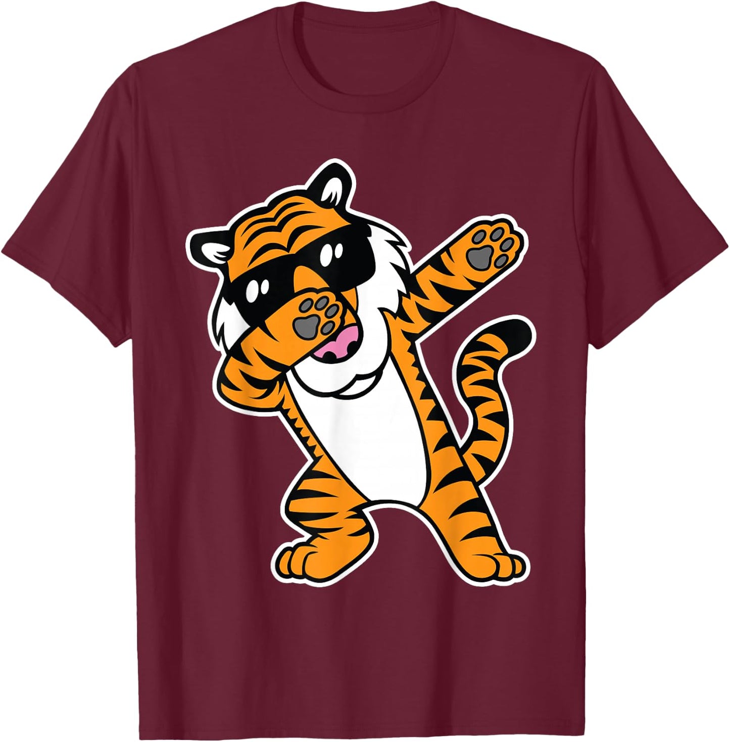 Dabbing Tiger Funny Cool Dancing Big Cat Dab Shirt T-Shirt - T-Shirt | Maroon