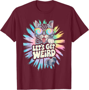 Let's Get Weird Retro Cat Animal Lover Psychedelic Boho T-Shirt - T-Shirt | Maroon