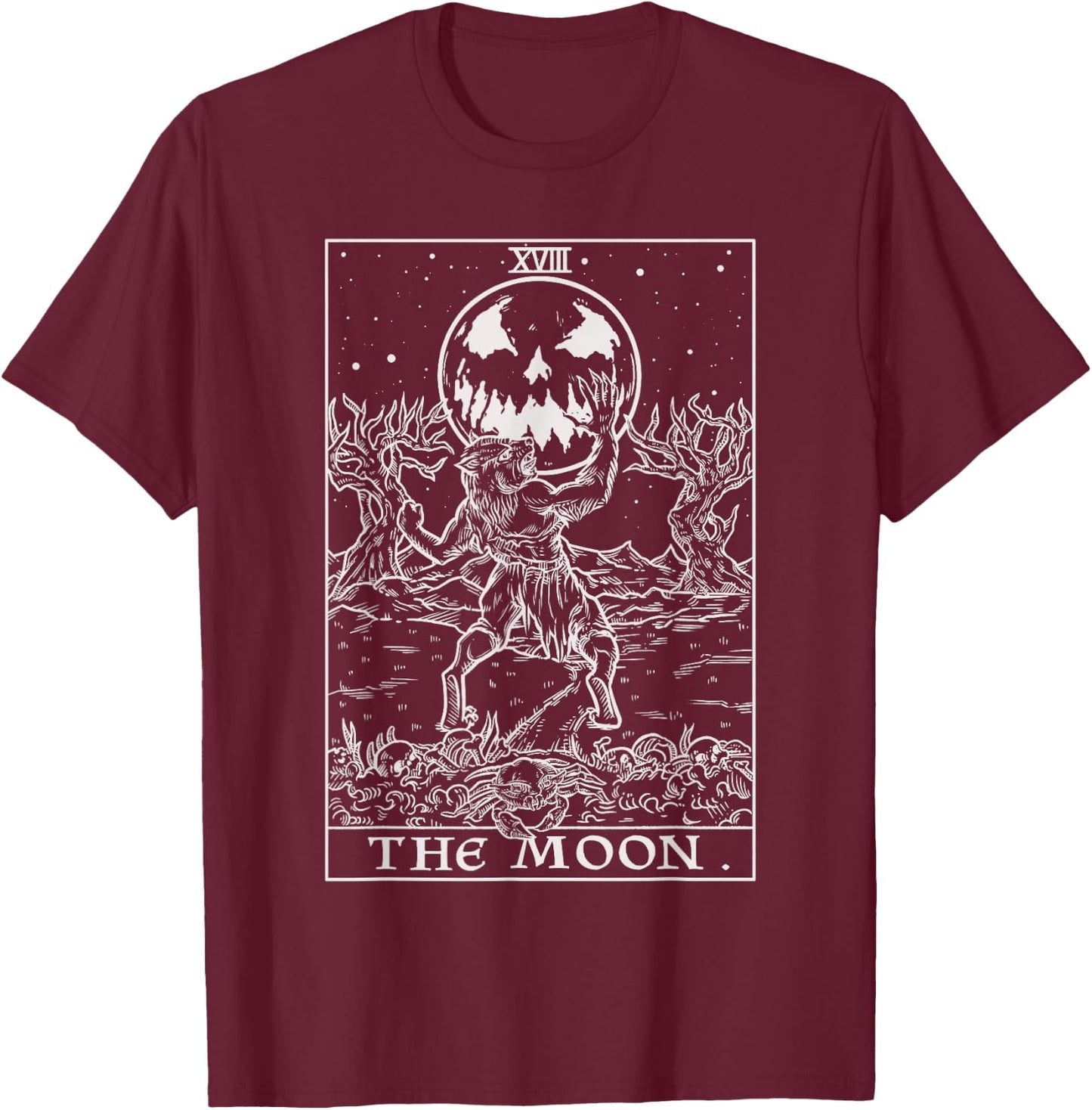 The Moon Tarot Card Halloween Werewolf Gothic Horror Witch T-Shirt - T-Shirt | Maroon