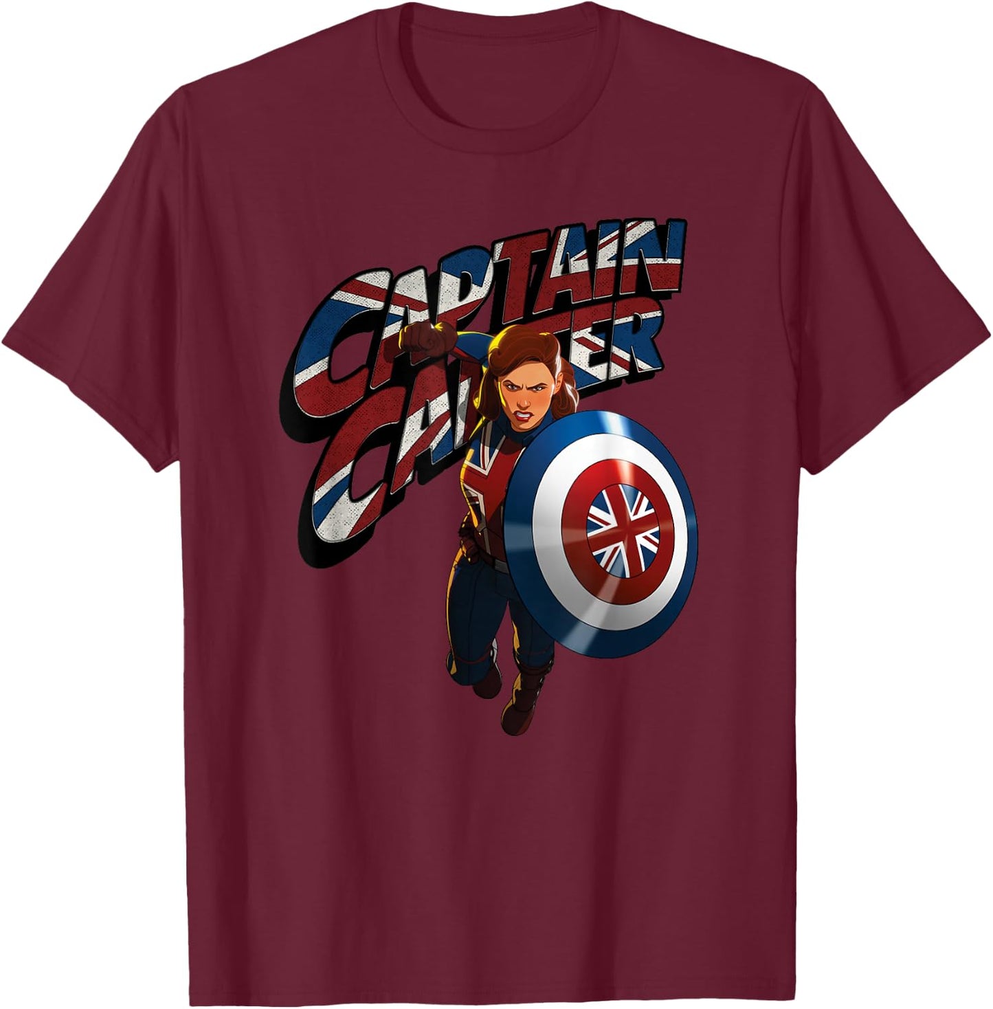 Marvel What IF...? Captain Carter Union Jack T-Shirt - T-Shirt | Maroon
