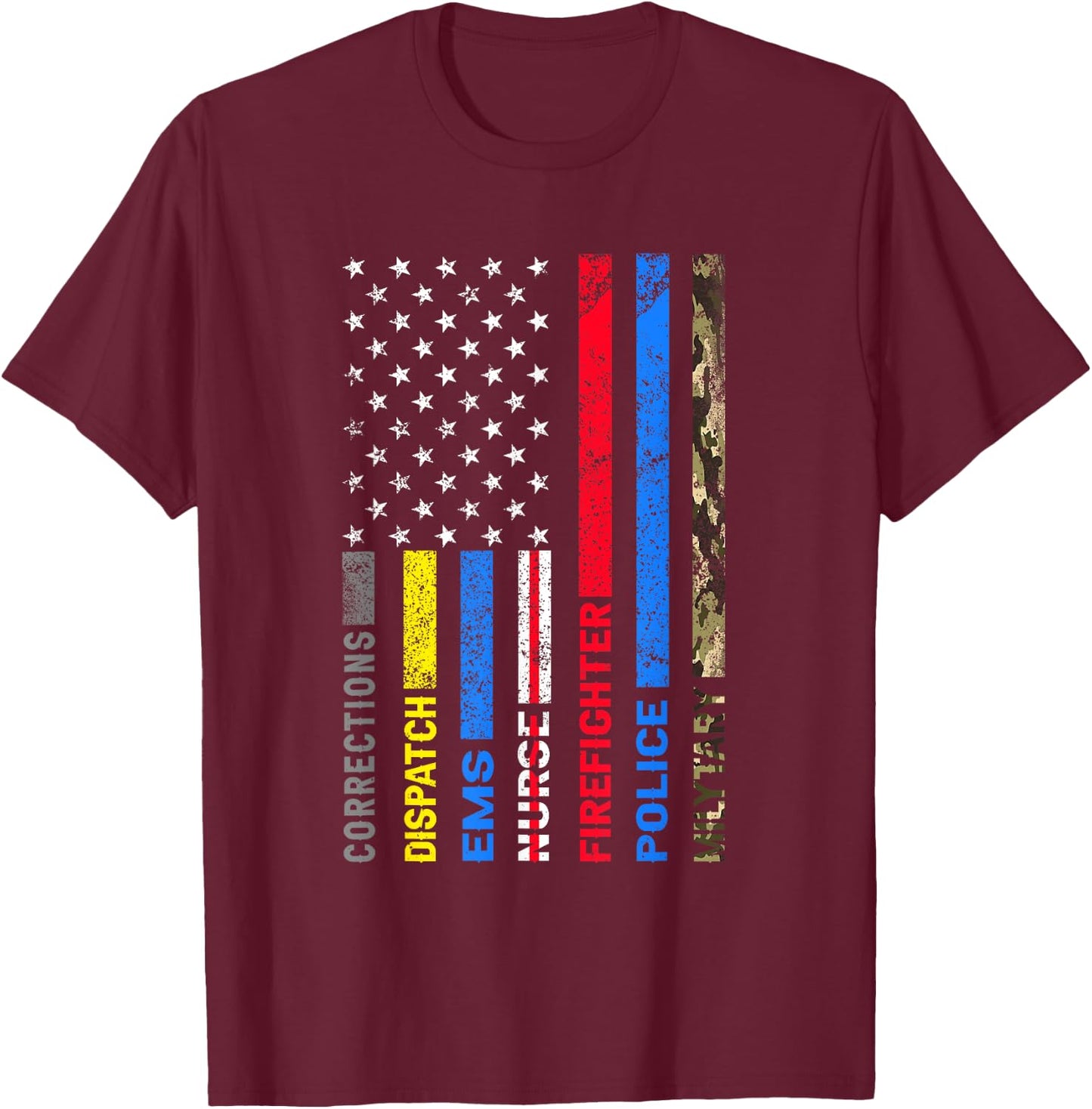 First Responders American Thin Line Police Fire EMS Nurse T-Shirt - T-Shirt | Maroon
