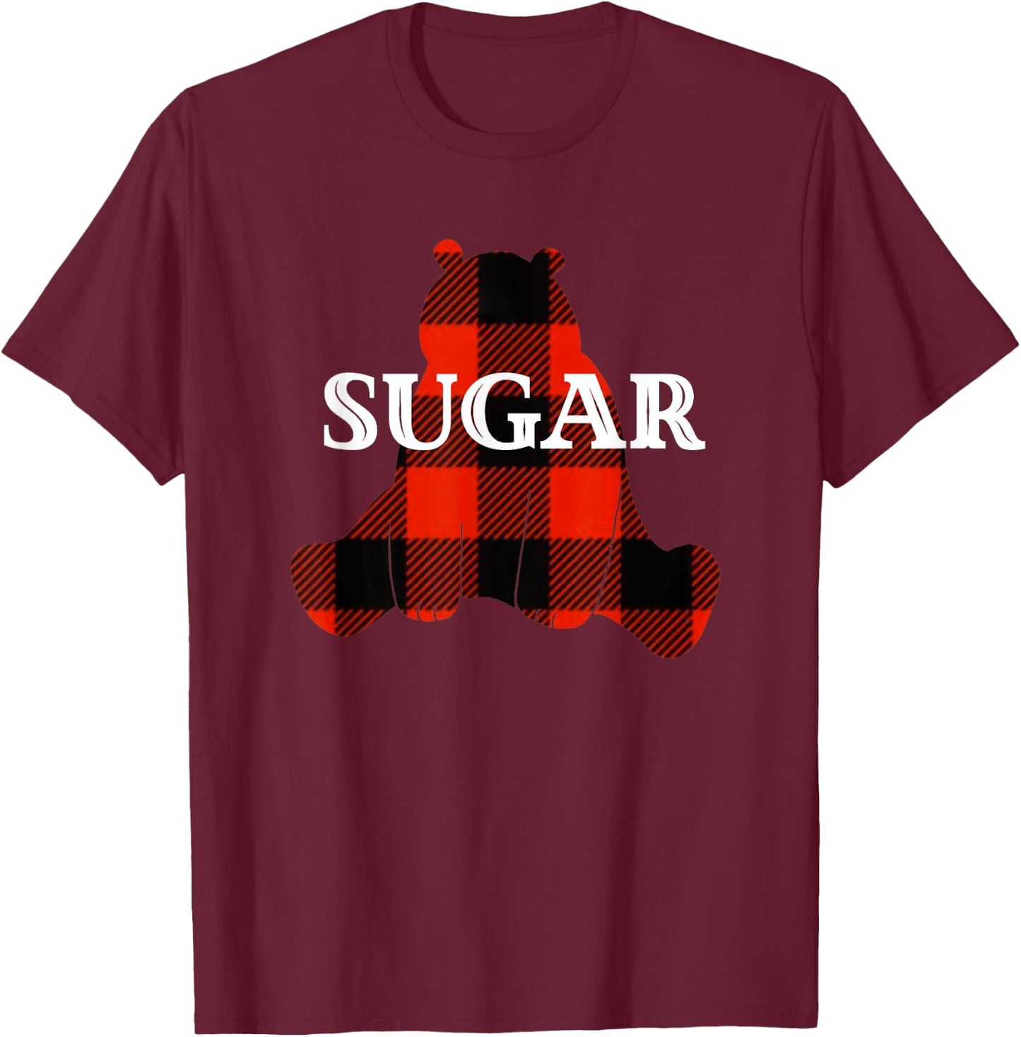 Sugar Nickname Bear Buffalo Plaid Design T-Shirt - T-Shirt | Maroon