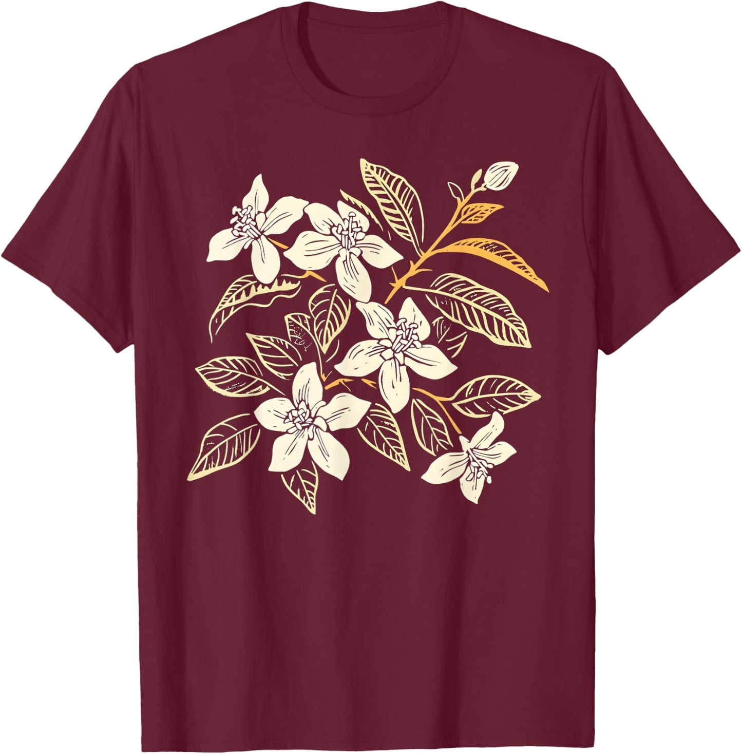 Vintage Botanical Jasmine Flower Girl Cute Floral Plant Mom T-Shirt - T-Shirt | Maroon