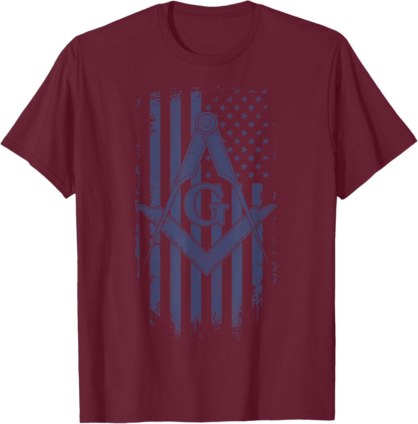 Masonic American Flag Square & Compass Freemason Navy Blue T-Shirt - T-Shirt | Maroon