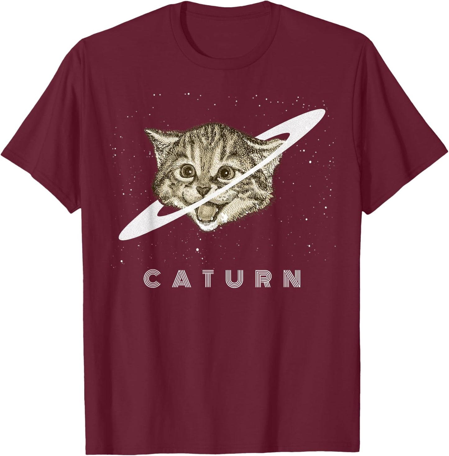 Caturn Kitten in Space Galaxy Universe Cat Lover Men Women Girls Kids T-Shirt - T-Shirt | Maroon