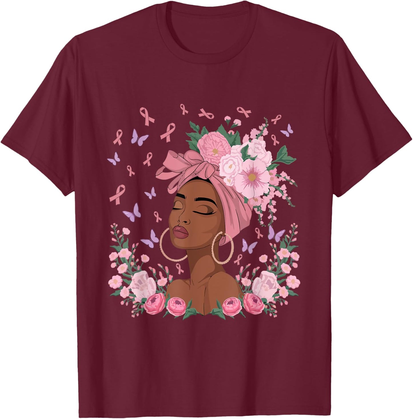 Black Woman In October We Wear Pink Ribbon Breast Cancer T-Shirt - T-Shirt | Maroon