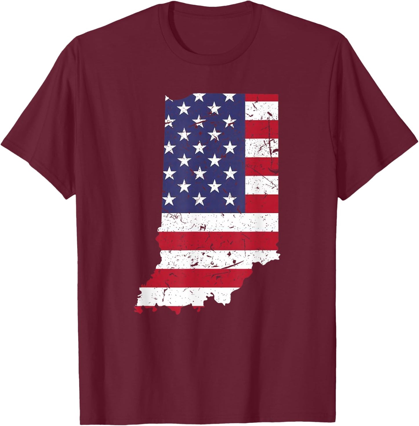 Indiana Map State American Flag Shirt 4th Of July Pride T-Shirt - T-Shirt | Maroon