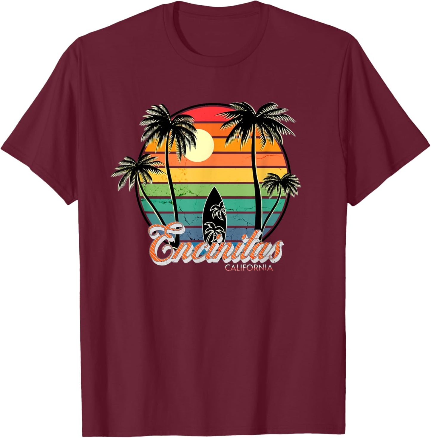 Encinitas Surf - Chill Beach Life print T-Shirt - T-Shirt | Maroon