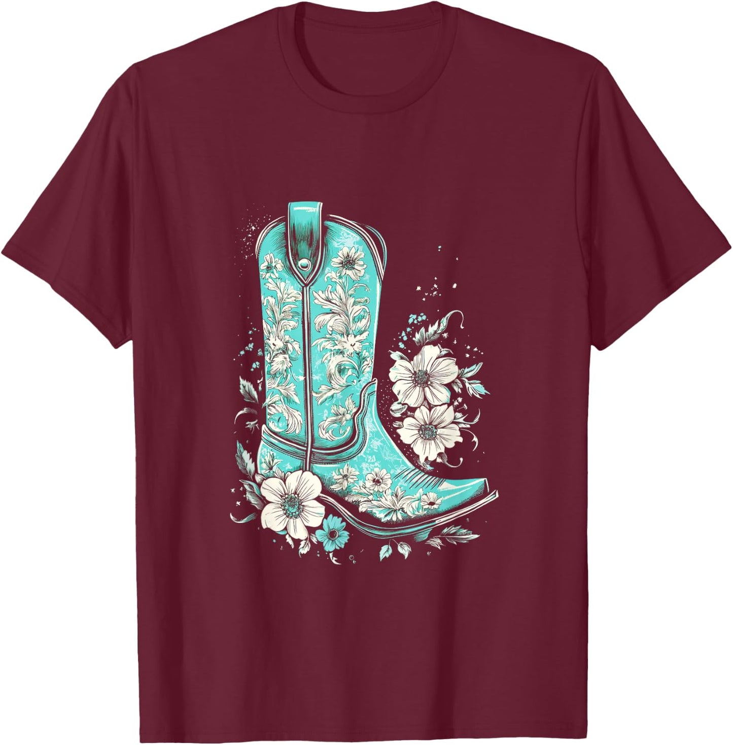 Western Turquoise Teal Cowgirl Country Boho T-Shirt - T-Shirt | Maroon