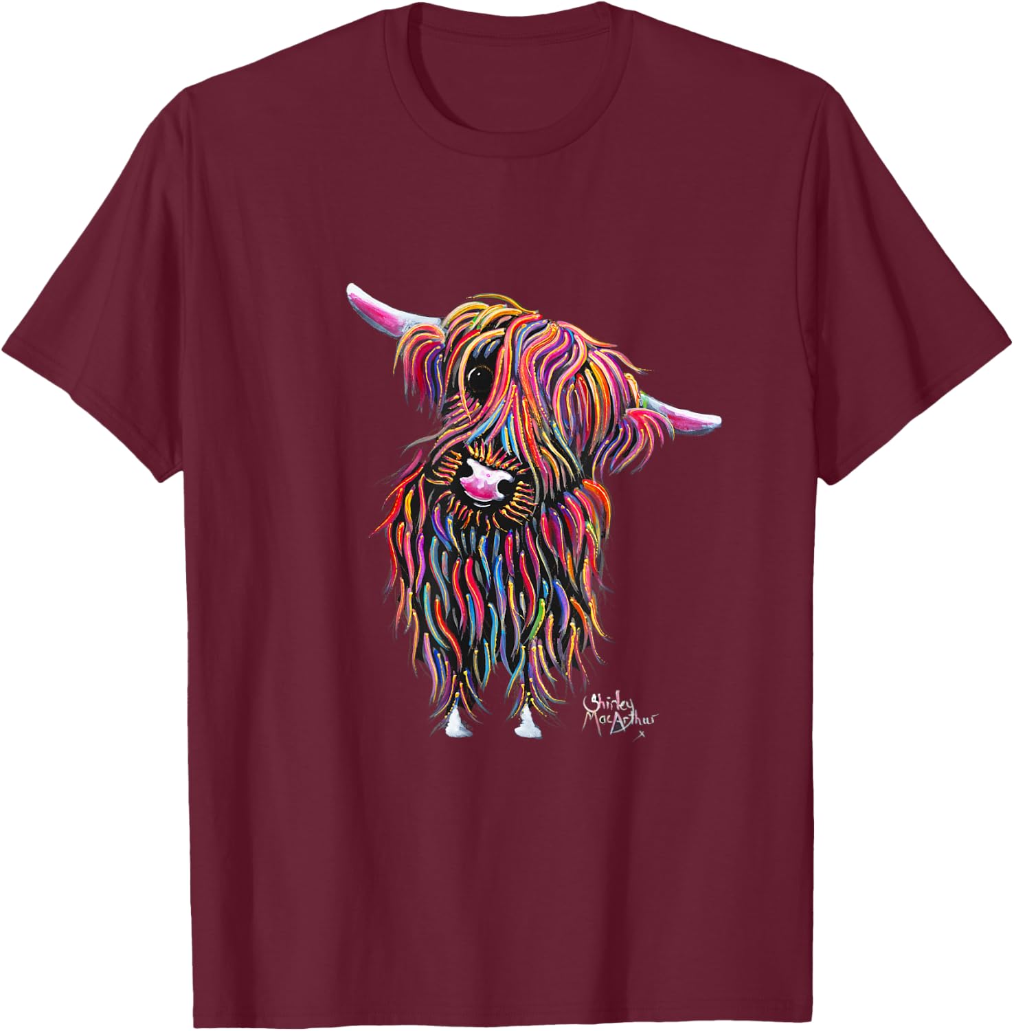 Highland Cow Animal Print ' Bolly ' T-Shirt - T-Shirt | Maroon