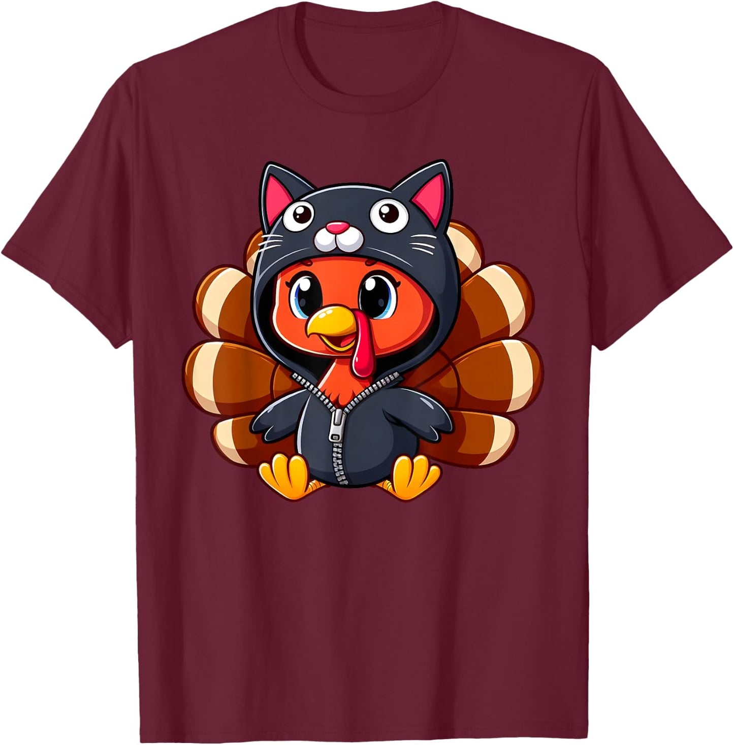 Turkey Costume Cat Funny Thanksgiving Turkey Women Men T-Shirt - T-Shirt | Maroon