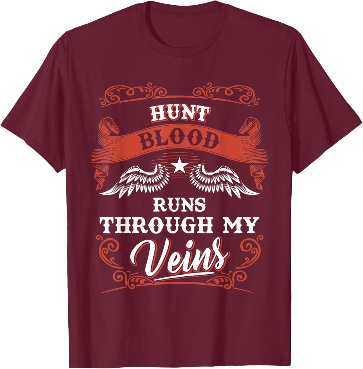 HUNT blood runs through my veins shirt 1k2d T-Shirt - T-Shirt | Maroon