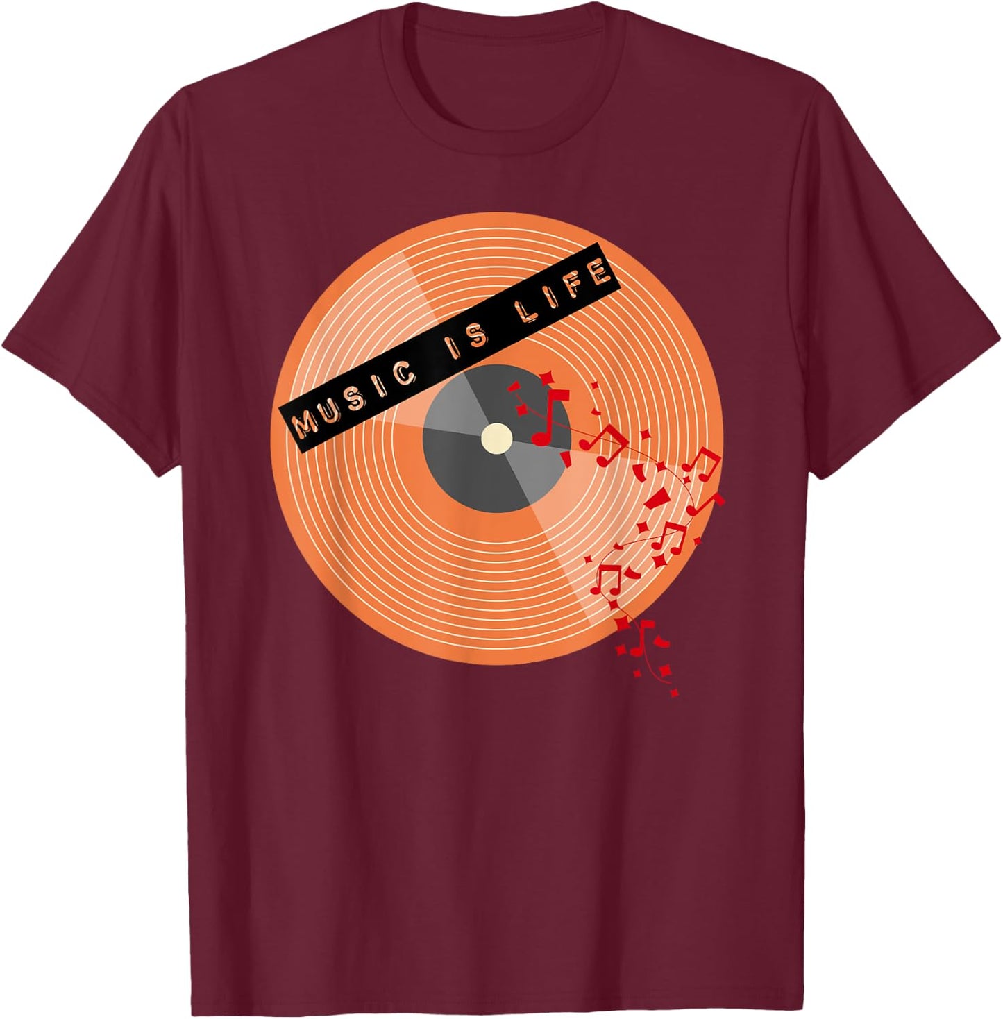 Music is Life vintage vinyl T-Shirt - T-Shirt | Maroon