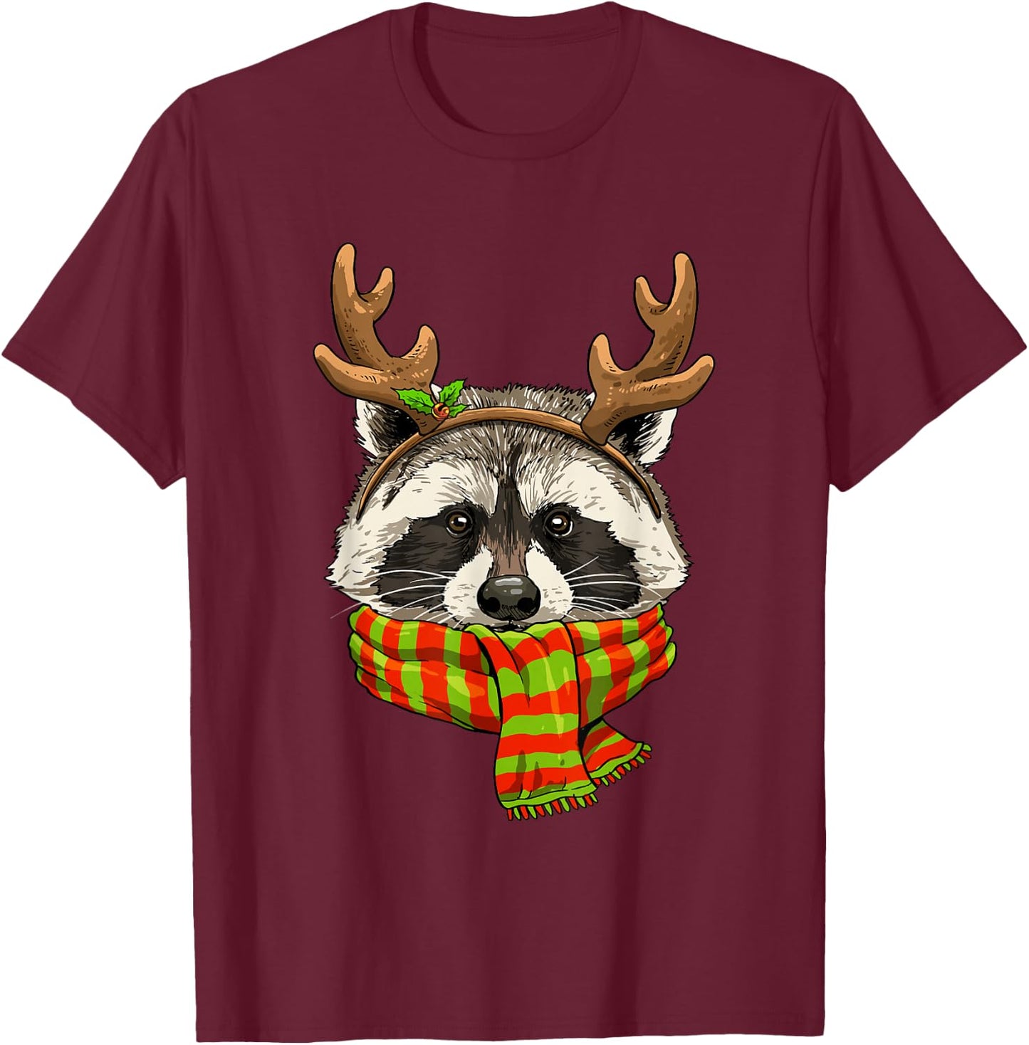 Raccoon Christmas Shirt Xmas Reindeer Trash Panda Street Cat T-Shirt - T-Shirt | Maroon