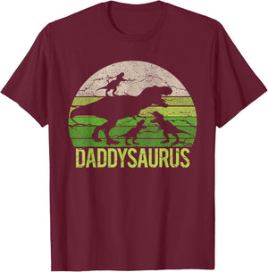 Daddy Dinosaur Daddysaurus 3 three kid Gift Dad christmas T-Shirt - T-Shirt | Maroon