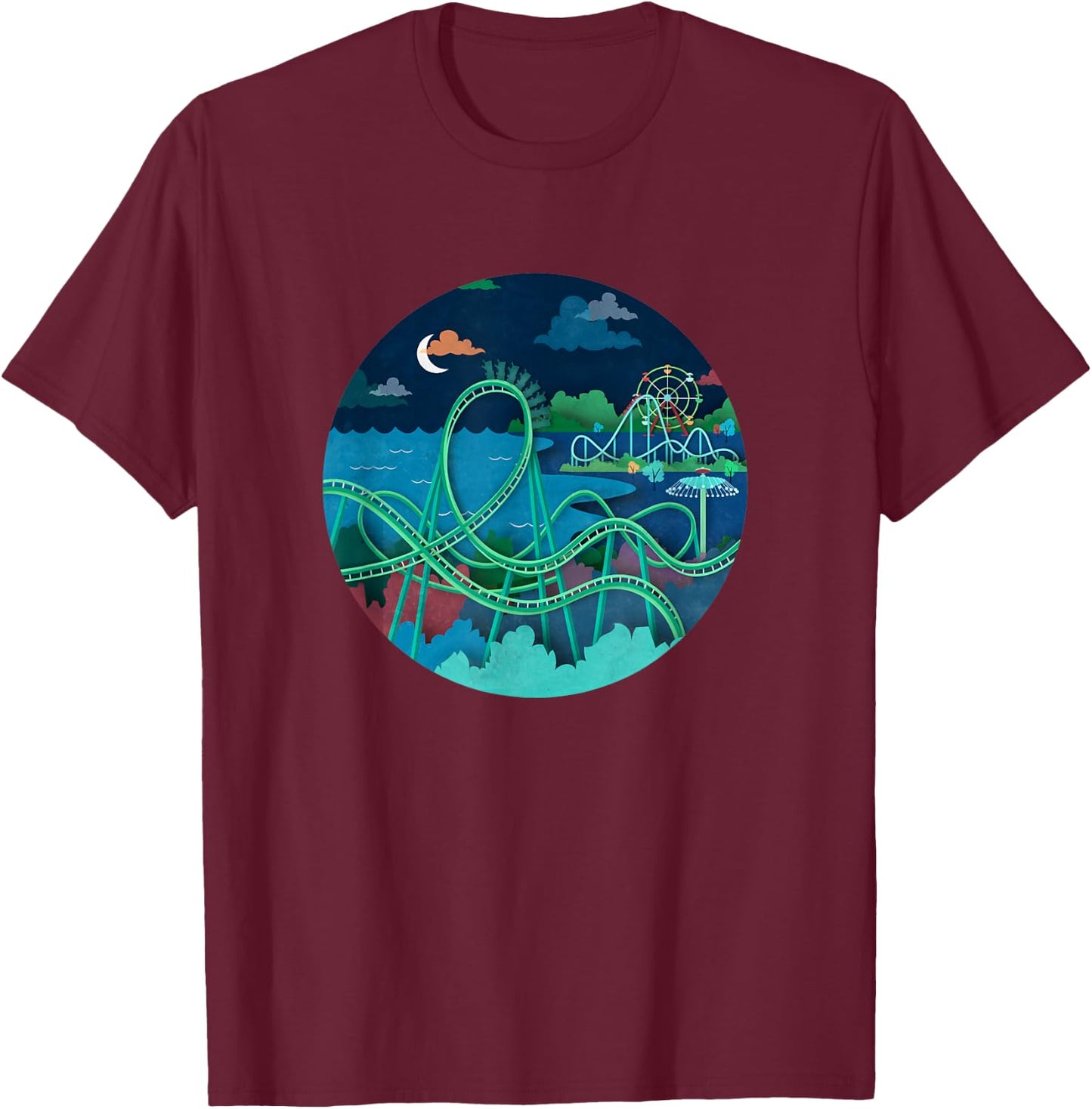 ArtofClaire Raptor Roller Coaster - -Kids, Black, Small T-Shirt - T-Shirt | Maroon