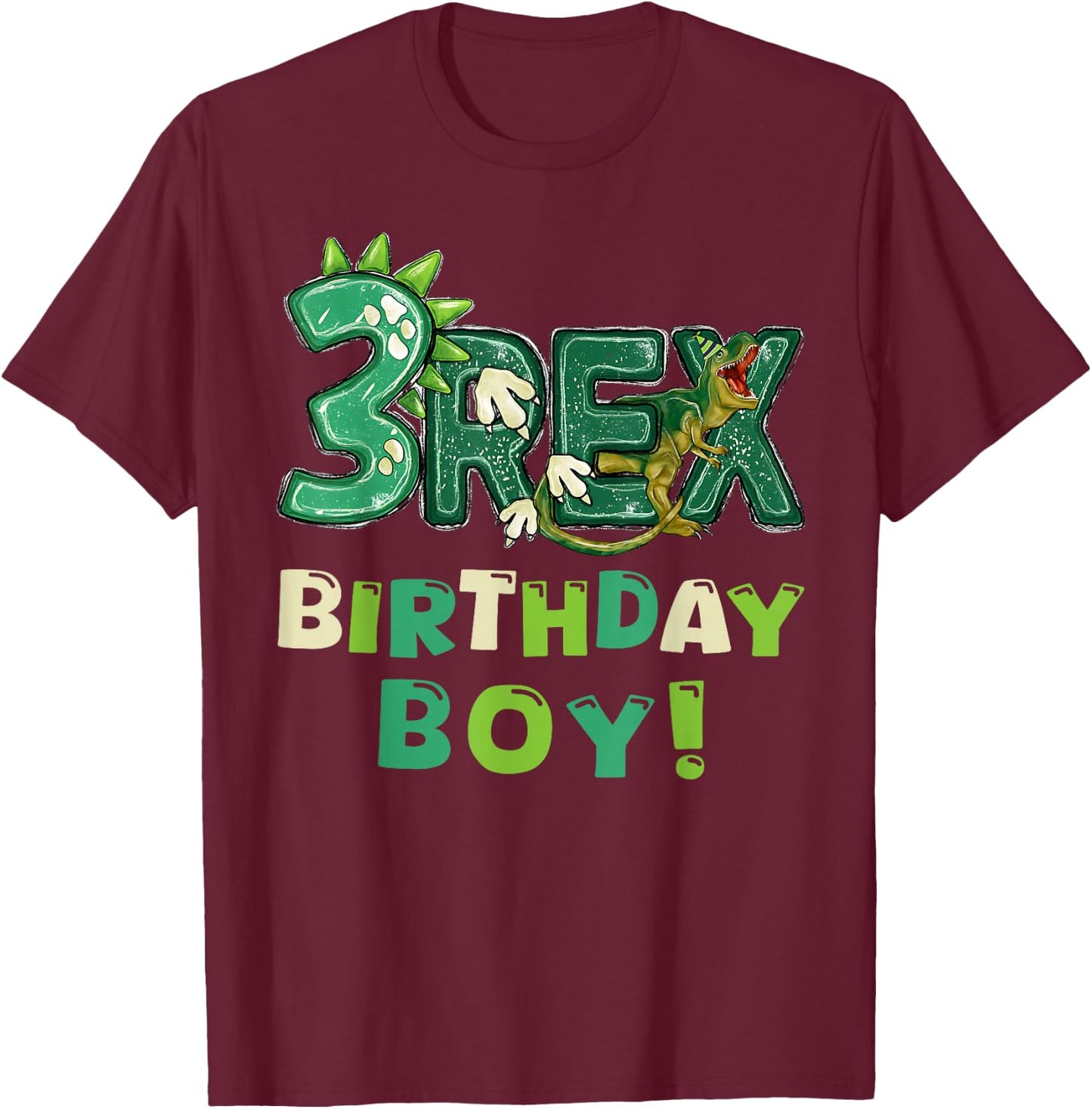 Three Rex Birthday Dinosaur Family Matching Party T-Shirt - T-Shirt | Maroon