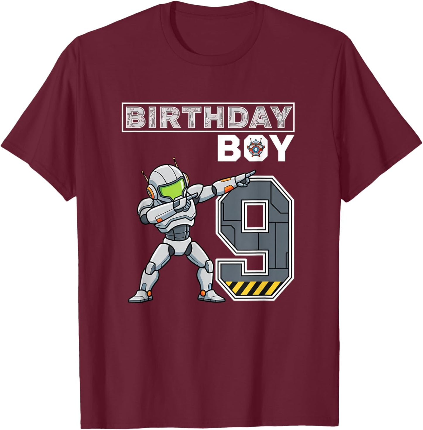 Birthday Boy 9 Robot Party Stem Kids Space Gamer T-Shirt - T-Shirt | Maroon