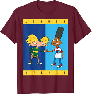 Arnold And Gerald Handshake Designer Brand T-Shirt - T-Shirt | Maroon