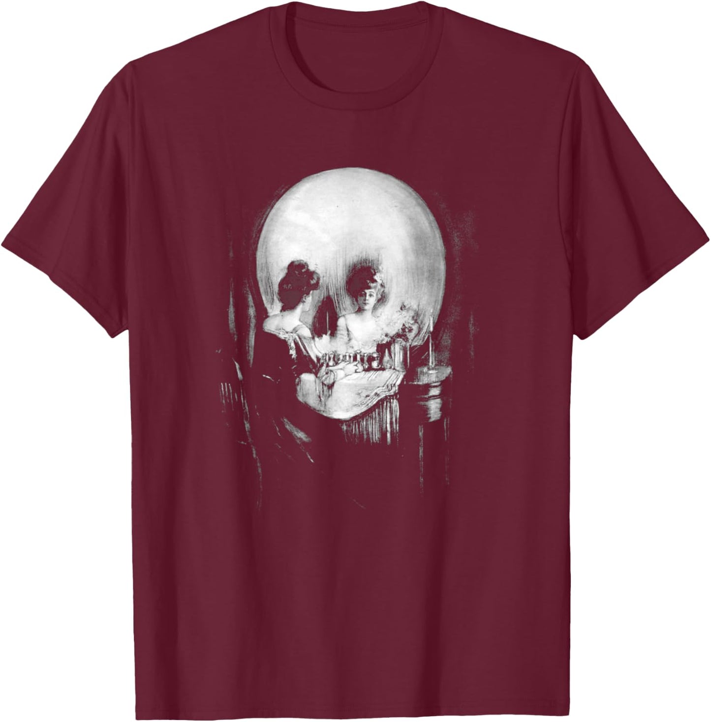 Skull Illusion All is Vanity T-Shirt - T-Shirt | Maroon