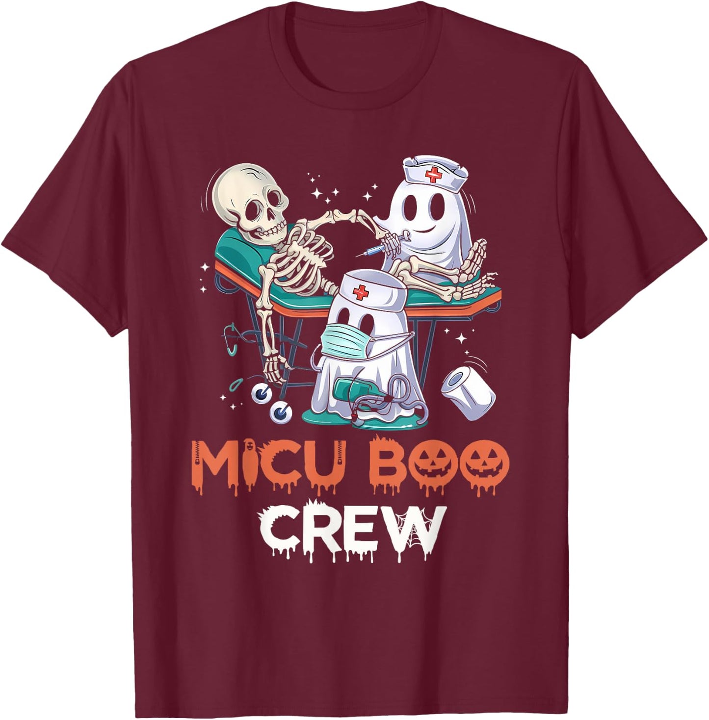 MICU nurse shirt MICU boo crew MICU RN Halloween T-Shirt - T-Shirt | Maroon
