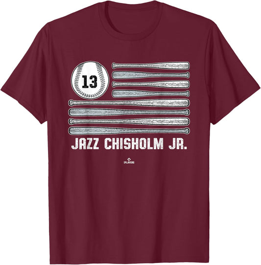 Baseball American Flag Jazz Chisholm Jr. New York Baseball T-Shirt - T-Shirt | Maroon