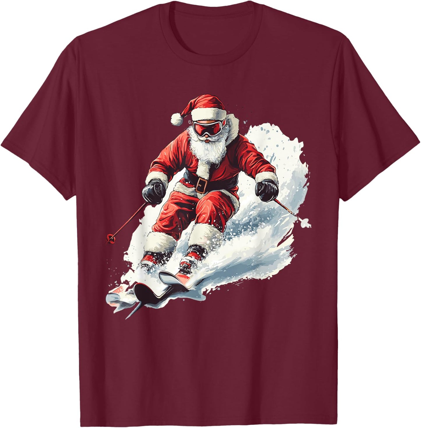 Santa Skiing Funny Christmas Skier Ski Racer Xmas Pajama T-Shirt - T-Shirt | Maroon