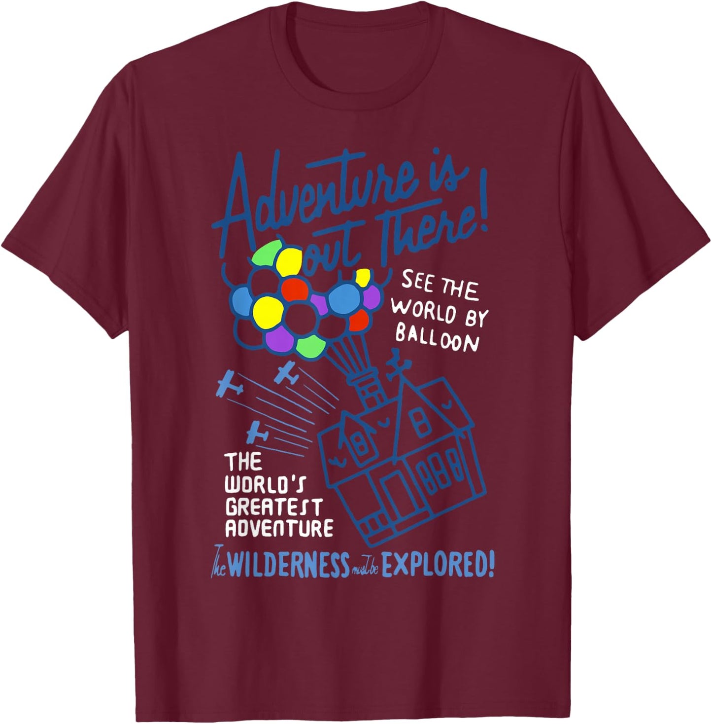 Disney Pixar Up Adventure is Out There Vintage Balloon House T-Shirt - T-Shirt | Maroon