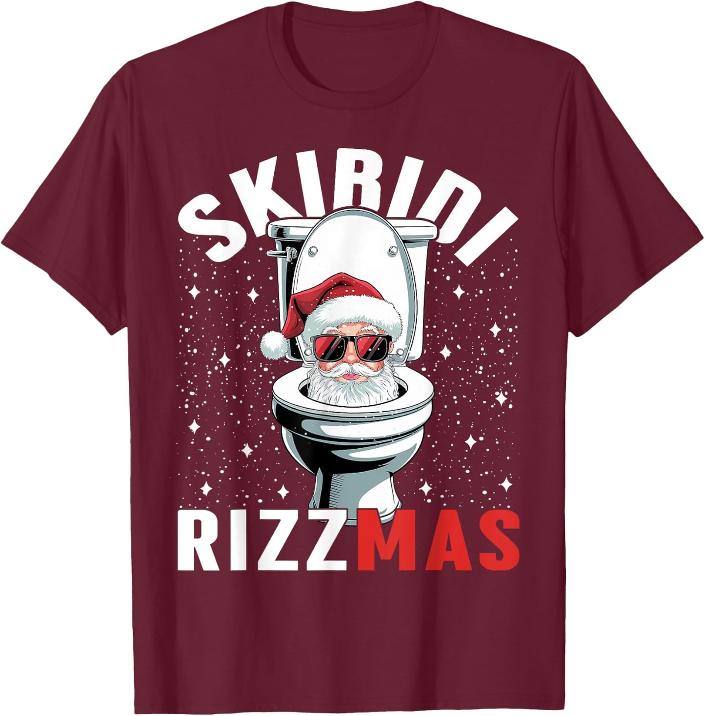 Funny Toilet Santa Skibidi Rizzmas White Elephant Christmas T-Shirt - T-Shirt | Maroon