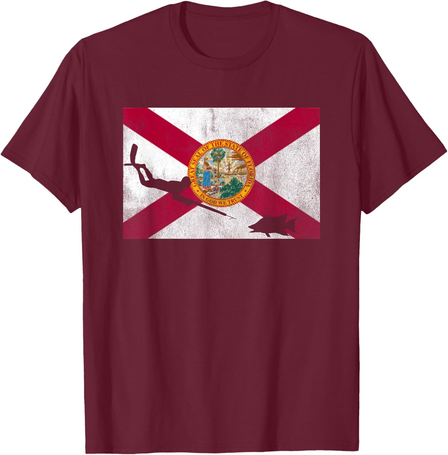 Florida Flag Spearfishing Freedive T-Shirt - T-Shirt | Maroon